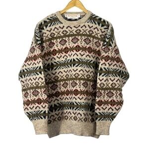 James Pringle Weavers Scotland Pure New Wool Fair Isle Sweater Mens XL Vintage